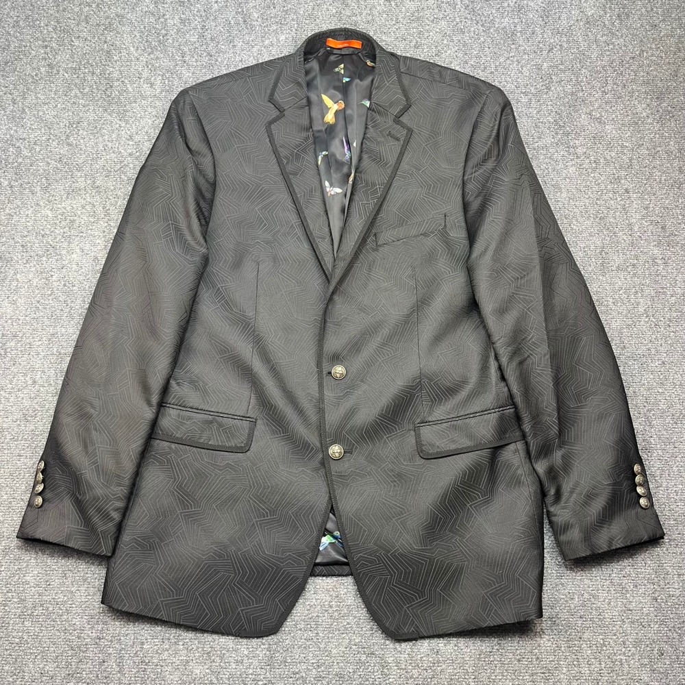 Tallia Orange Men 46L Black Jacquard Geometric Blazer Hummingbird Lining